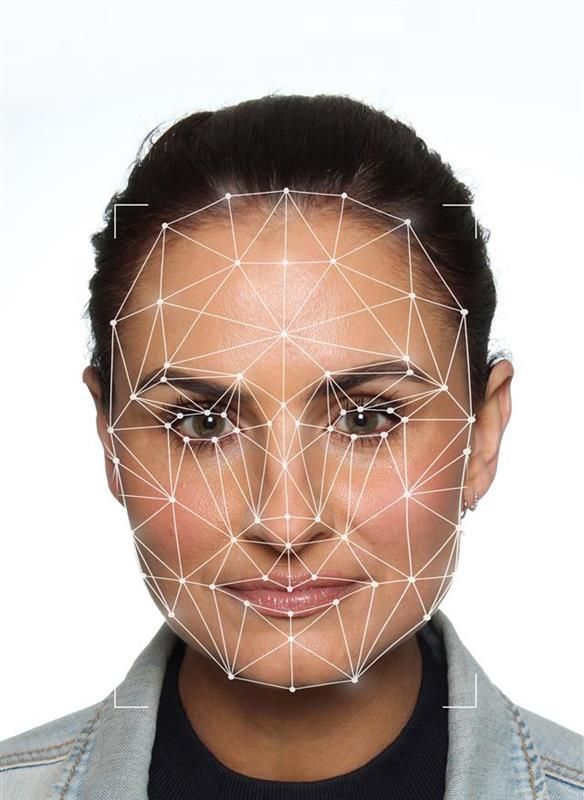 A woman's face with a white grid overlaid, likely for facial recognition analysis — Dale Wright Portrait Maker in Shepparton, VIC