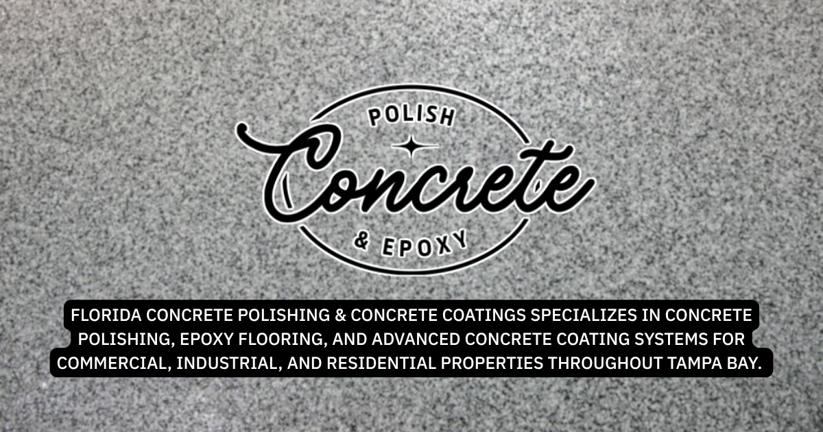 Polished Concrete logo with tagline on a gray textured background