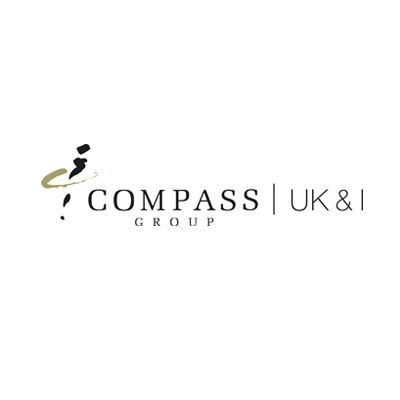 Compass Group UK & I logo, abstract figure with text 