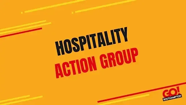 Orange slide reading “HOSPITALITY ACTION GROUP” with small COI logo in the corner.