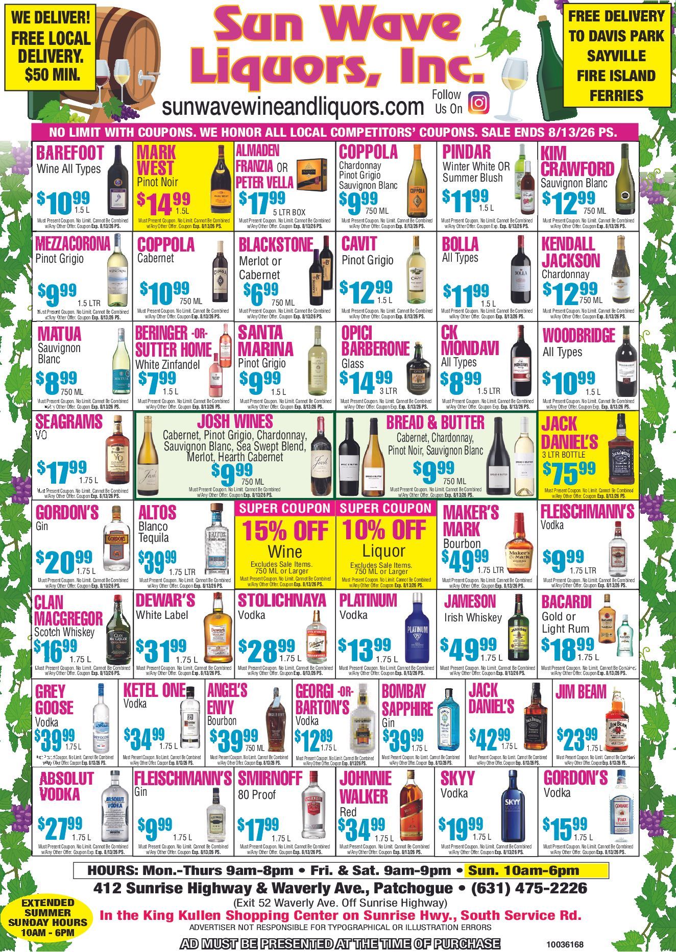 Weekly Specials from Sun Wave Wine & Liquors - Patchogue, NY