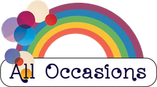 All Occasions logo with a rainbow arc and colorful circles above the text