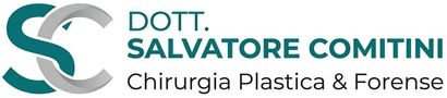 Logo per Dott. Salvatore Comitini, con icona astratta a forma di C nei toni del verde acqua e del grigio e la scritta “Chirurgia Plastica & Forense”.