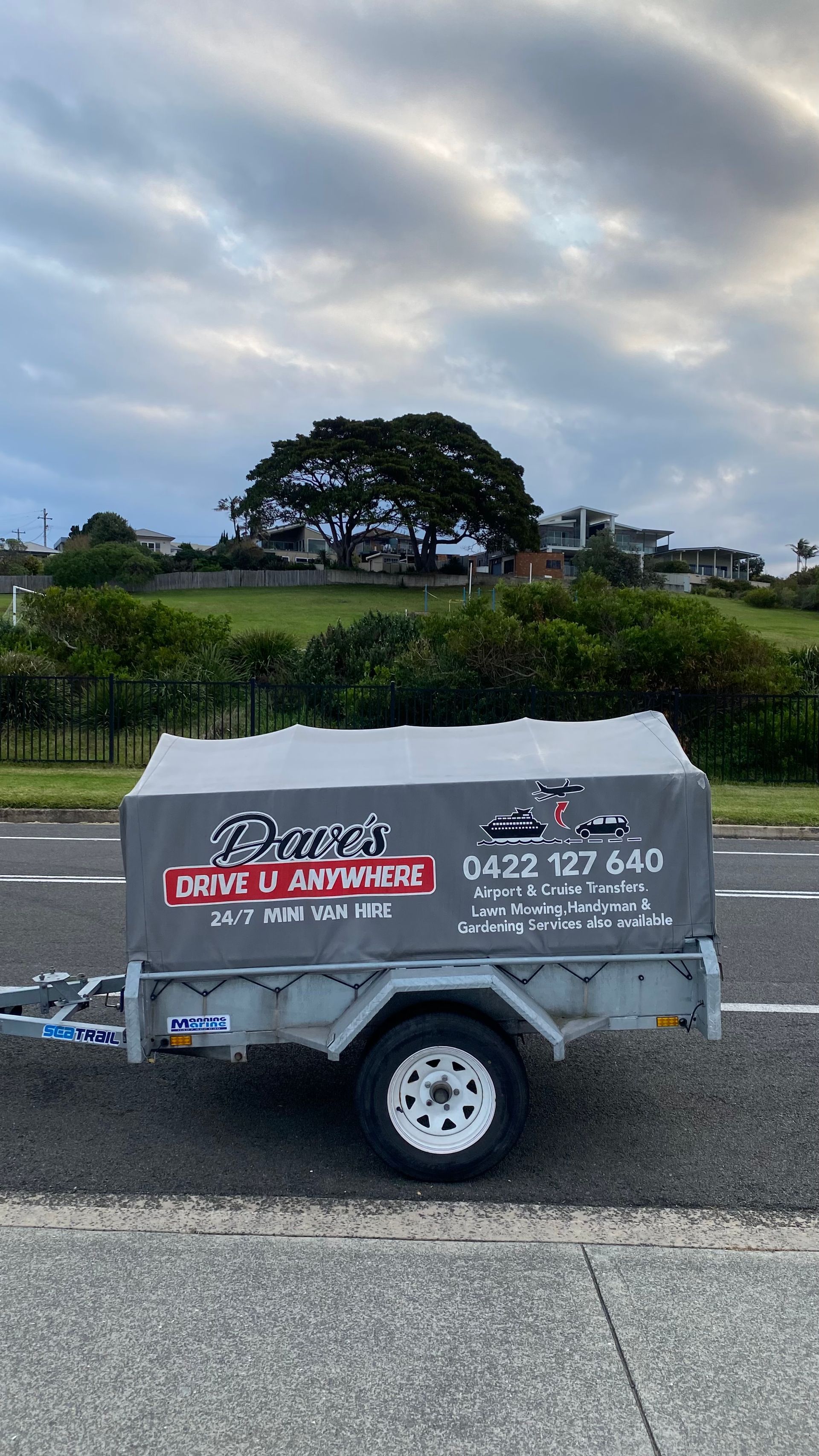 Gray Trailer With a Canvas Top — Dave's Drive U Anywhere 24/7 Mini Van Hire In Wollongong, NSW