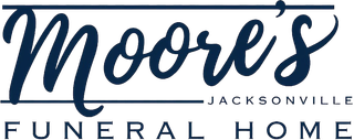 Moore&rsquo;s Funeral Home logo in blue script with &ldquo;Jacksonville&rdquo; and &ldquo;Funeral Home&rdquo; text