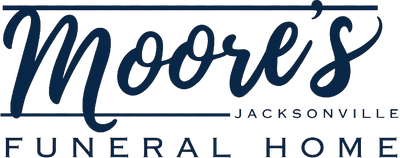 Moore&rsquo;s Funeral Home logo in blue script with &ldquo;Jacksonville&rdquo; and &ldquo;Funeral Home&rdquo; text