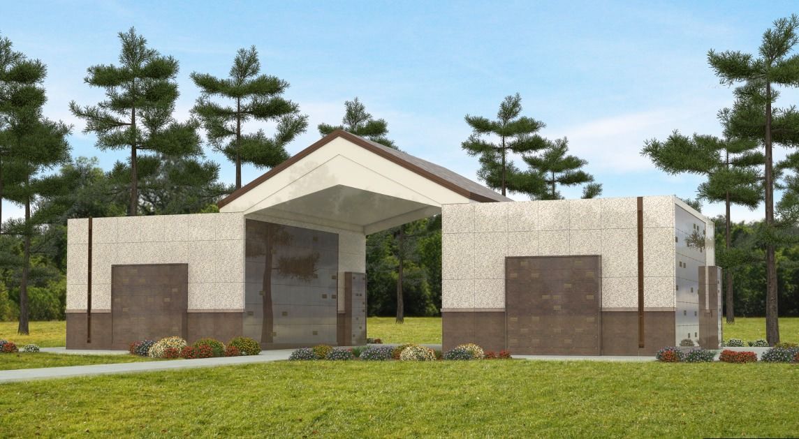 Modern single-story house with a gabled entrance, beige walls, and brown trim on a grassy lot.