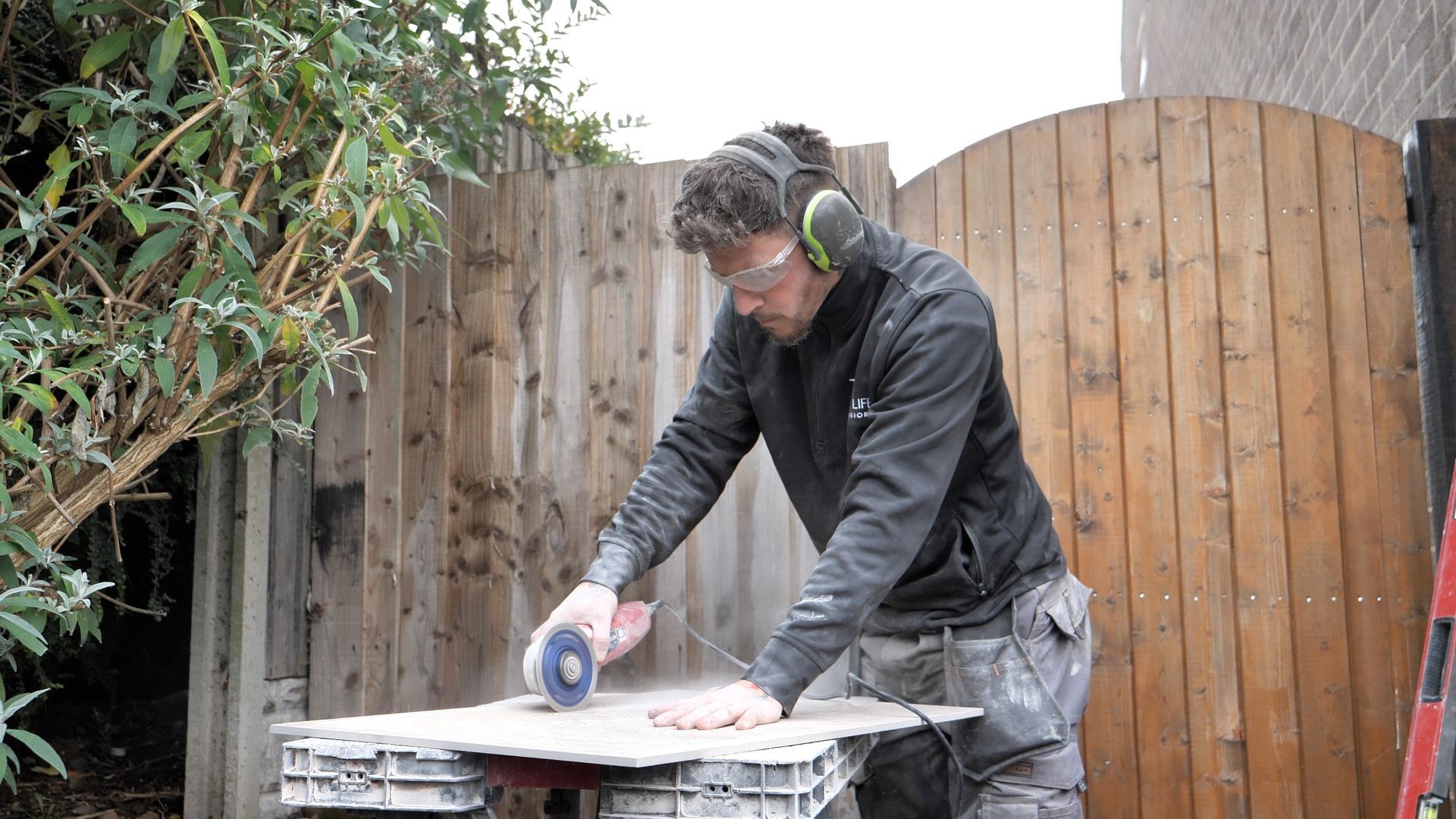 cutting up tiles