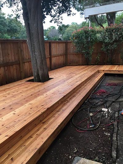 boerne custom wood deck stained around tree