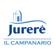 Logotipo azul para Jurerê IL Campanario com onda estilizada e ícone de edifício.
