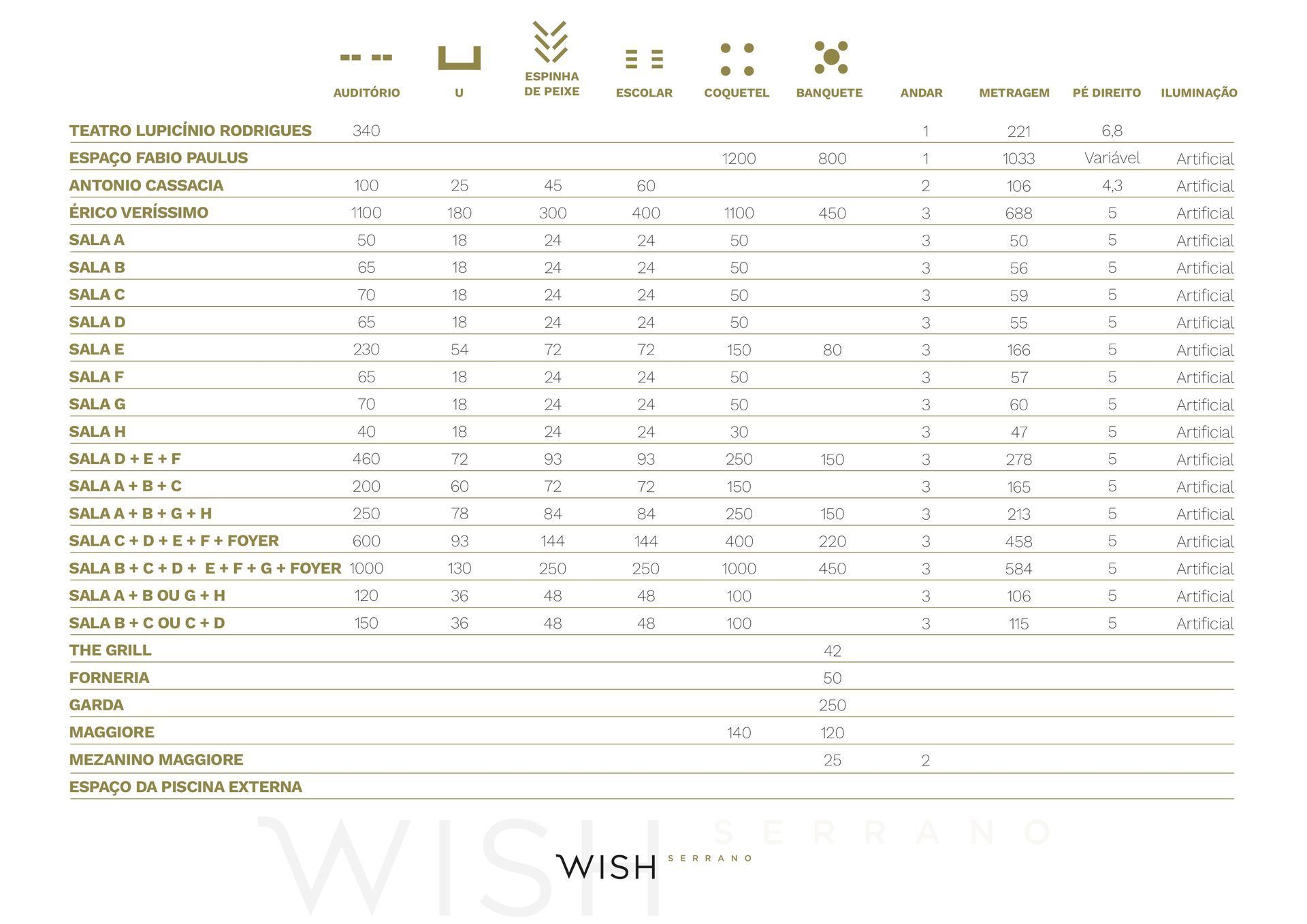Planilha financeira branca com linhas, colunas e um discreto logotipo da WISH na parte inferior.