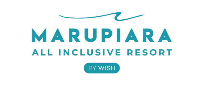 Logotipo do Marupiará All Inclusive Resort em verde-azulado e branco com o selo “by Wish”.