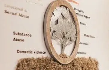 A picture of a tree in a wooden frame on a wall.