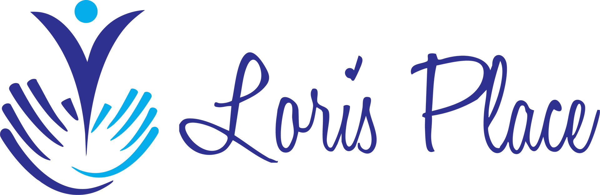A logo for lori 's place with a person and hands on a white background.