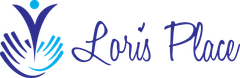 A logo for lori 's place with a person and hands on a white background.