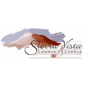 The logo for the sierra vista community chorus is a painting of mountains.