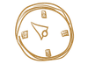 Un dessin d'une horloge avec un triangle sur le cadran.