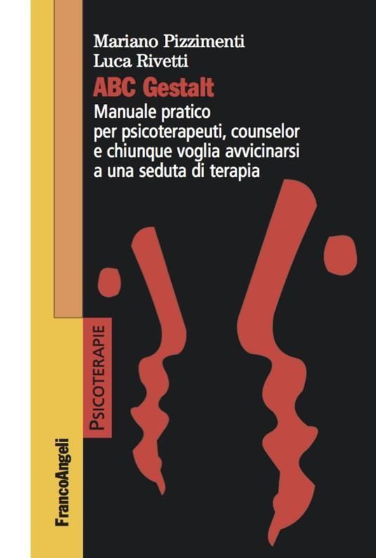 Copertina di un libro con sfondo nero, forme astratte rosse che ricordano dei volti e testo bianco:
