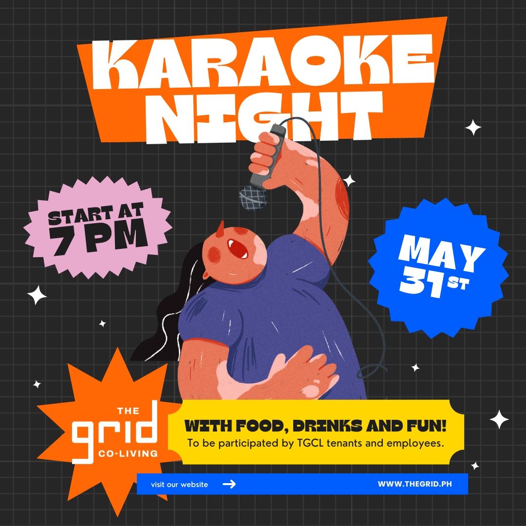 An advertisement for a karaoke night at The Grid in Makati