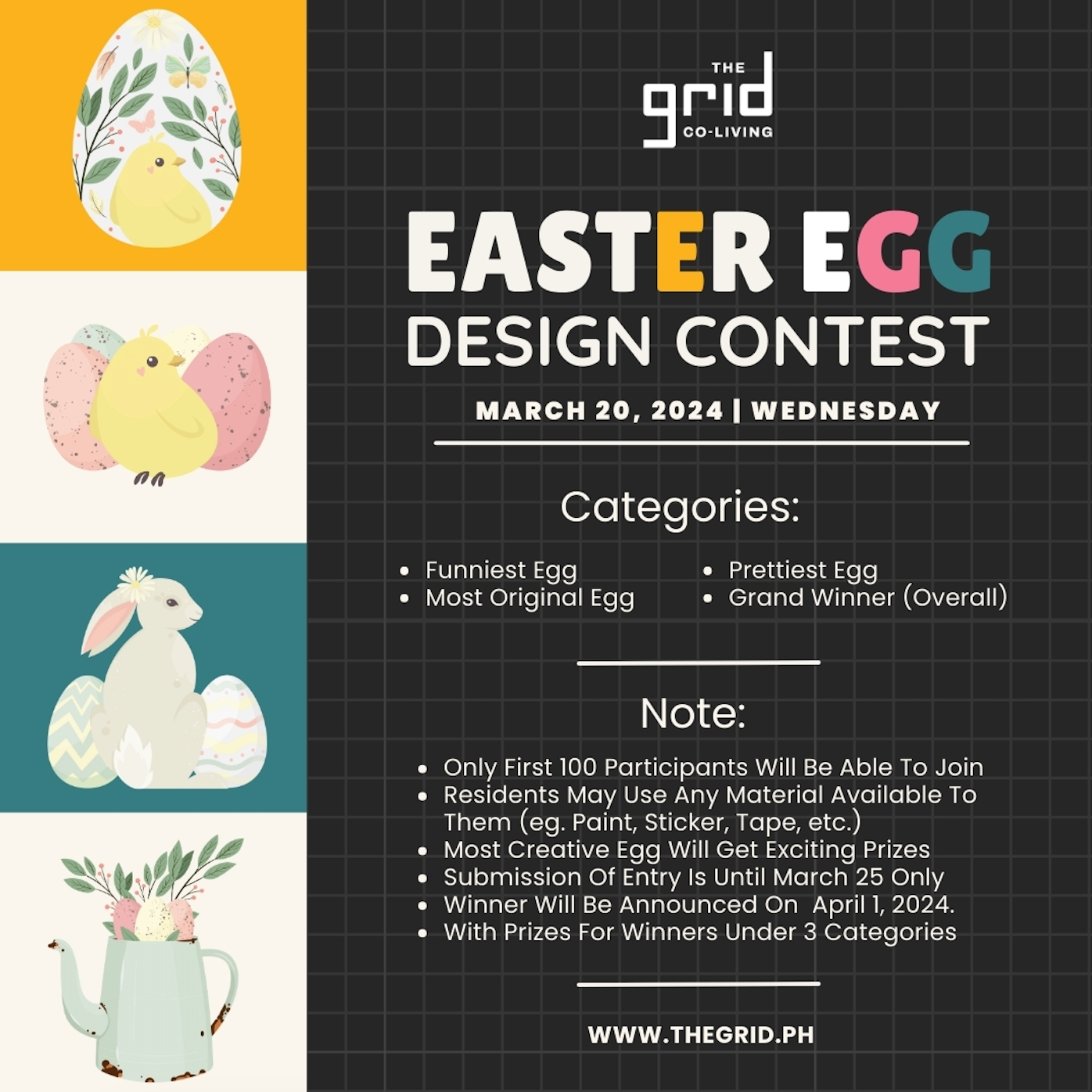 A poster for an easter egg design contest at The Grid in Makati.