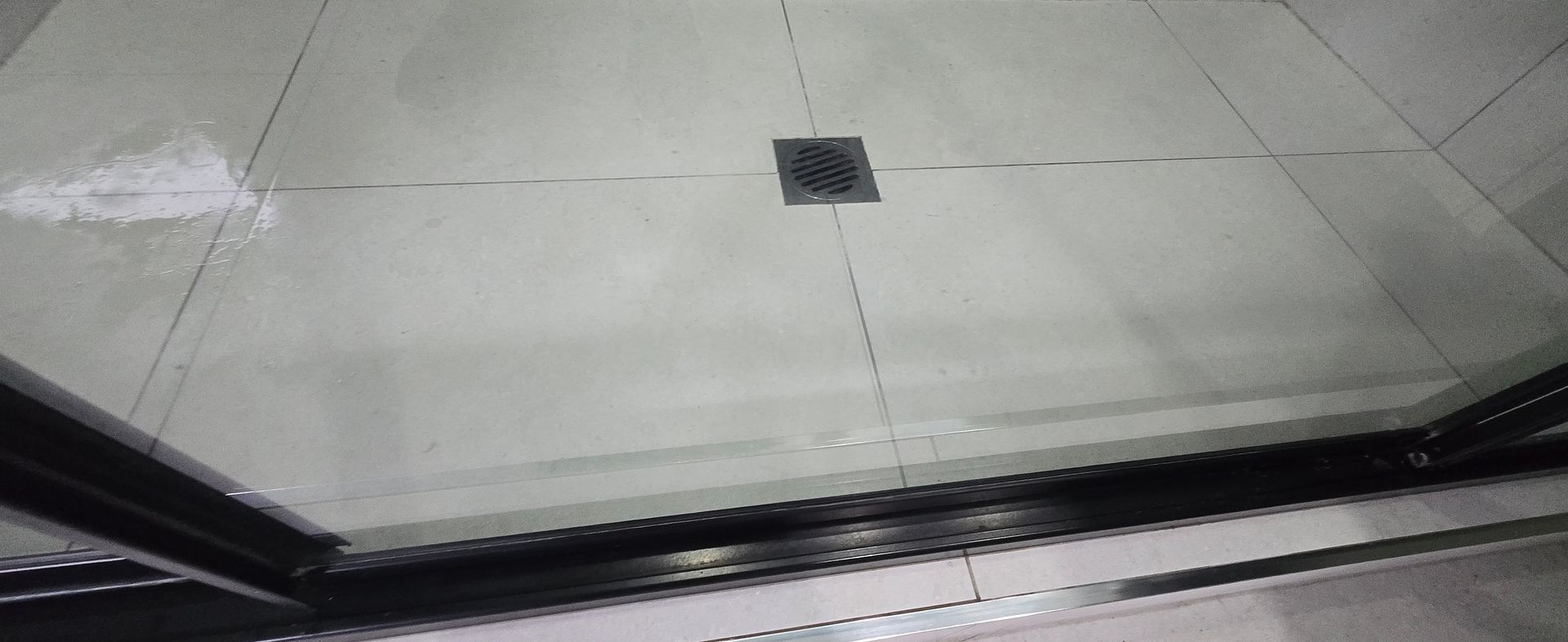 Clean and polished glass shower screen door.