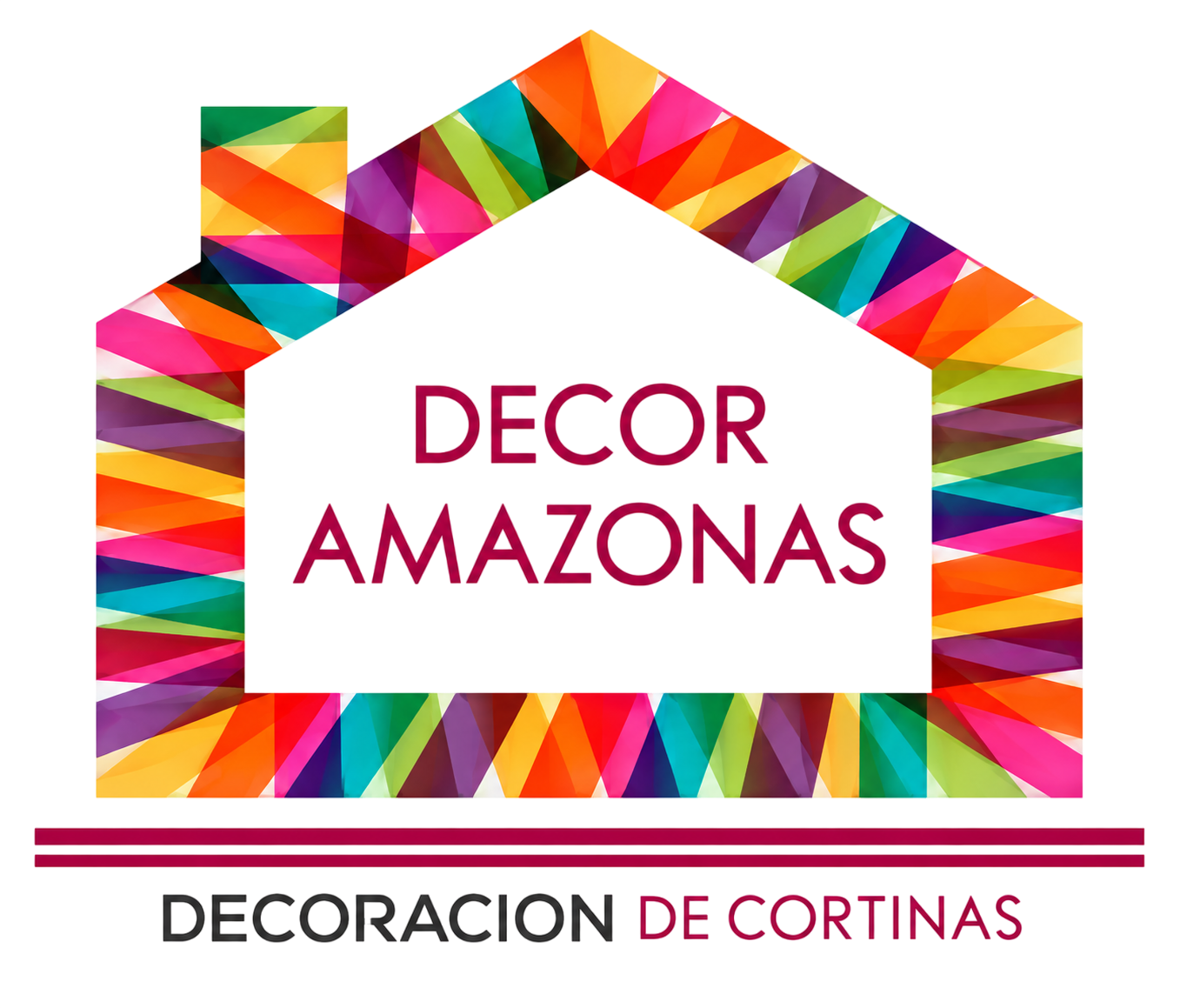 Logo de Decor Amazonas, con casa multicolor y texto “Decoración de Cortinas”