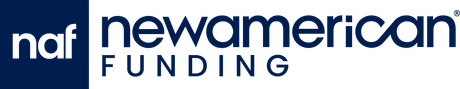 Nwf New American Funding logo in dark blue and white with stylized “naf” mark used in idaho falls mortgage company