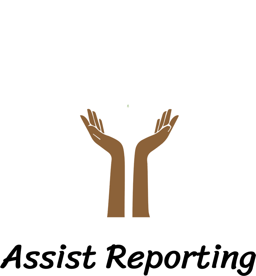 A logo for assist reporting shows two hands reaching out towards each other.