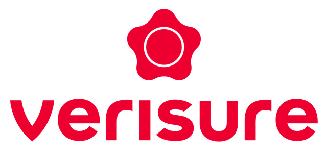 Logotipo de Verisure con icono de flor roja y marca denominativa en minúsculas rojas sobre fondo blanco.
