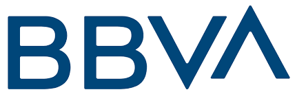 Logotipo de BBVA en texto azul sobre fondo blanco