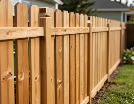 Newly installed timber paling fence