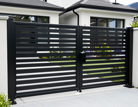 Black aluminium slat fence and gate