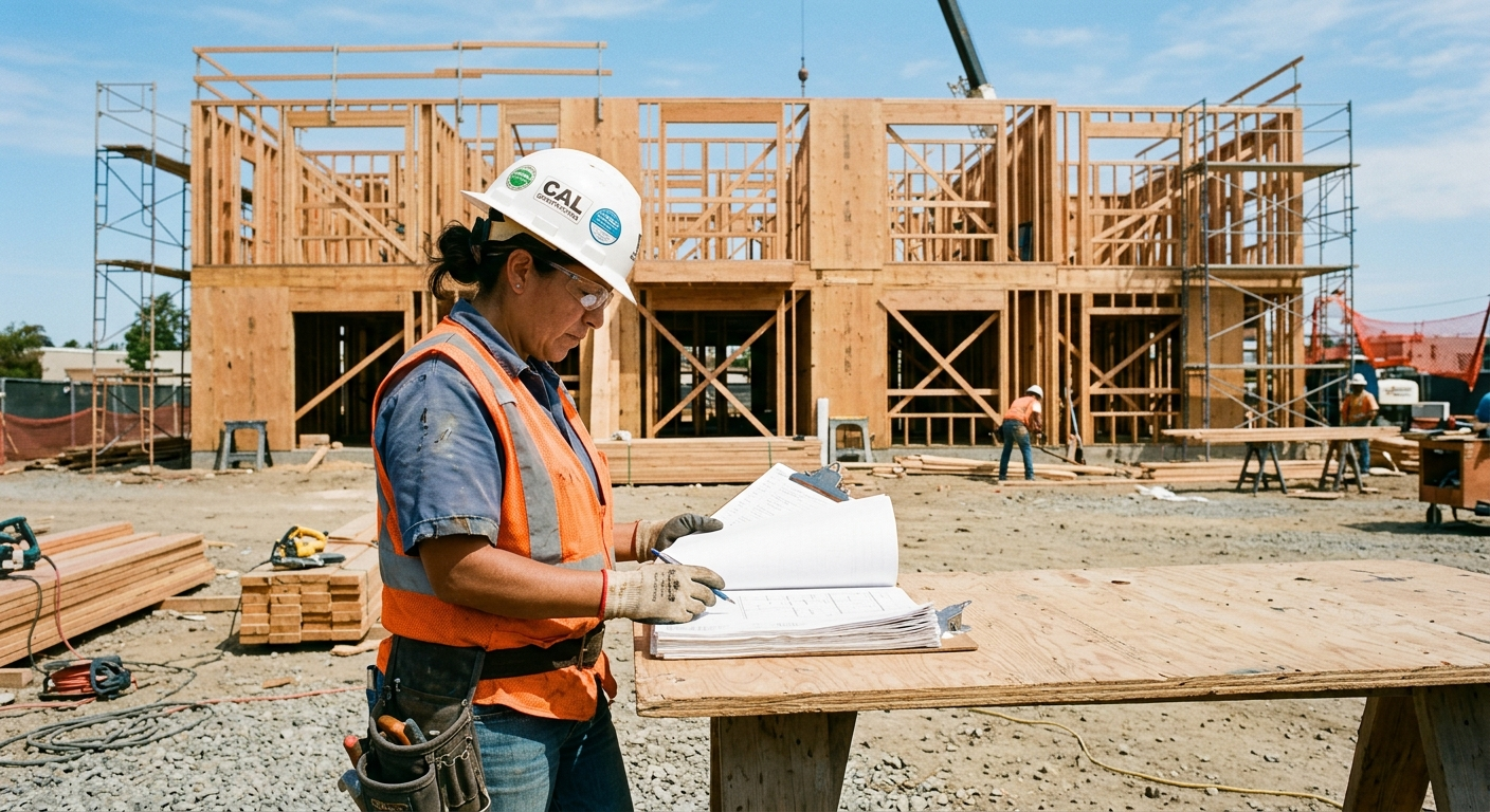 A California employer reviewing workers compensation policy documents with an insurance agent at a desk in an office