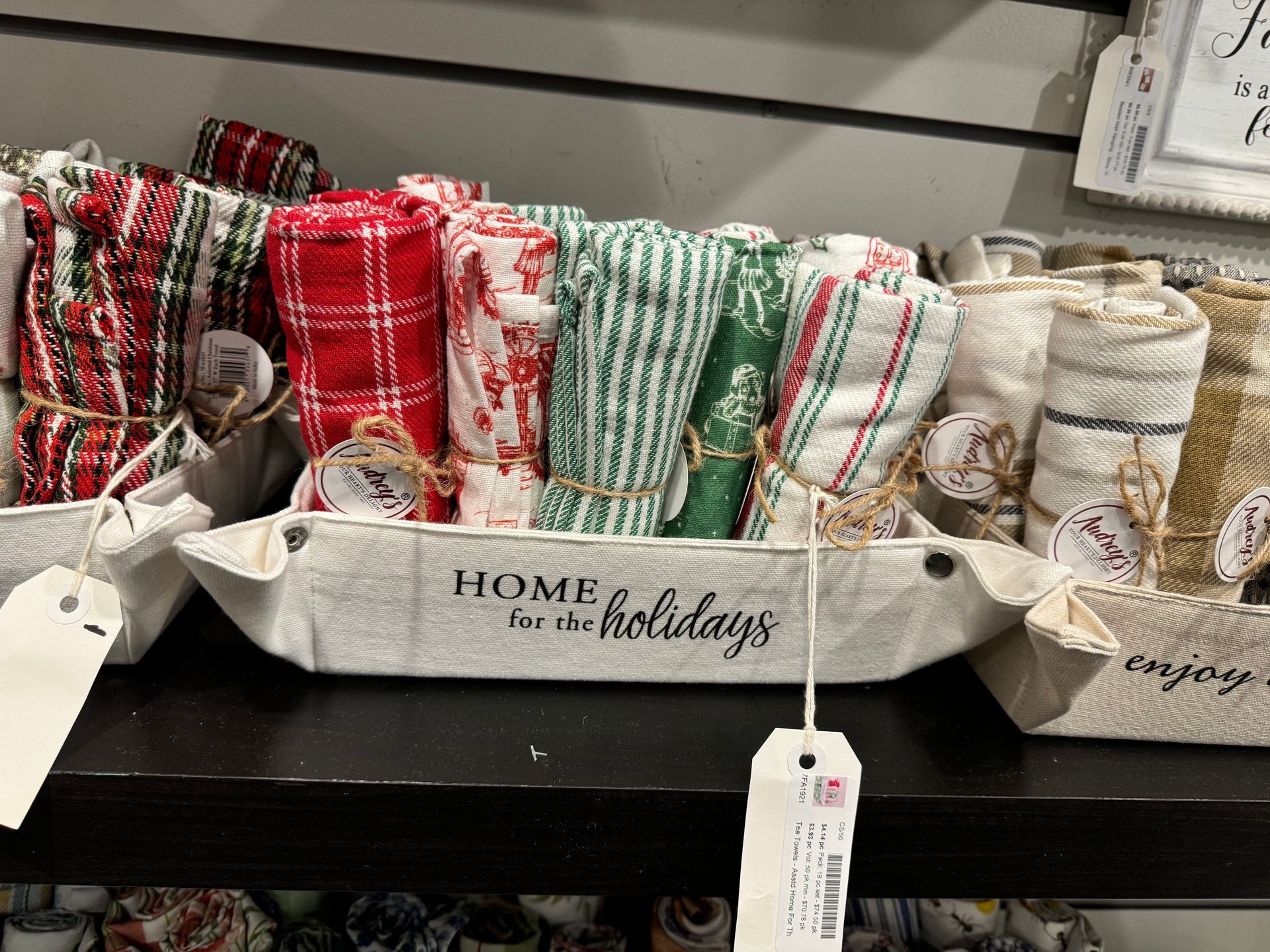 A basket with a tag that says home for my holidays