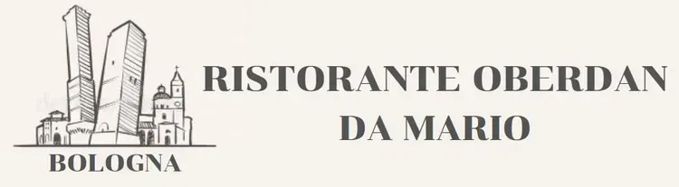 Logo per il Ristorante Oberdan Da Mario a Bologna. Con l'illustrazione di due torri pendenti.