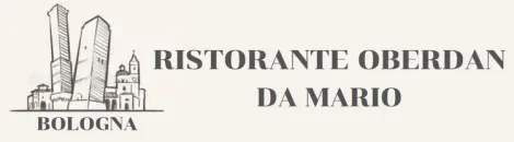 Logo per il Ristorante Oberdan Da Mario a Bologna. Con l'illustrazione di due torri pendenti.