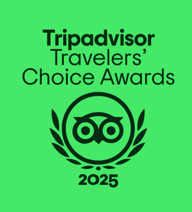 Logo del premio Tripadvisor Travelers' Choice Award, verde su sfondo verde, con l'emblema di un gufo e l'anno 2025.