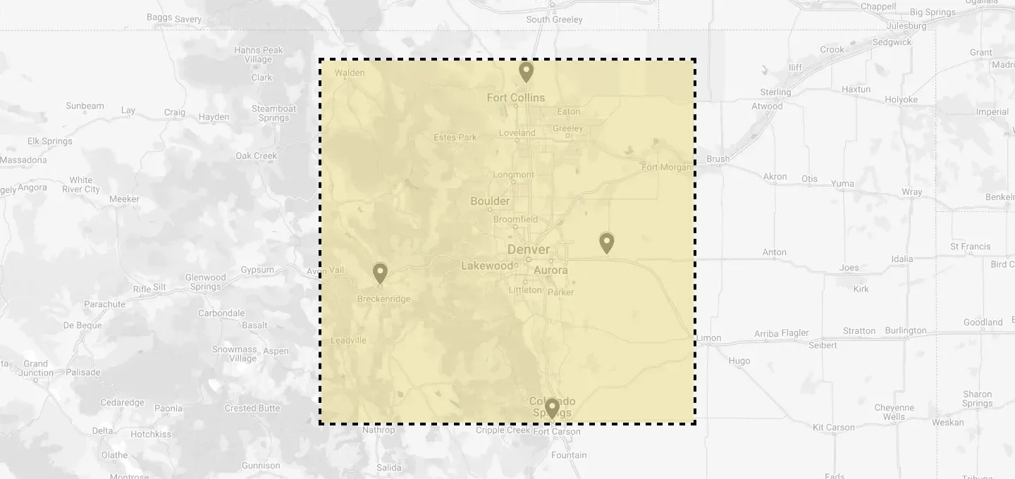 Yellow-tinted map with a dashed selection box over a faint gray background map