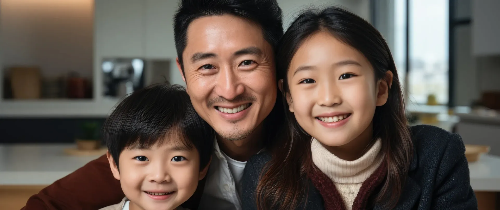 A man and two children are posing for a picture together.