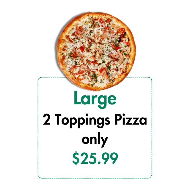 A large pizza , cheese garlic bread , 6 chicken wings , and 2 liter soda for $ 44.99.