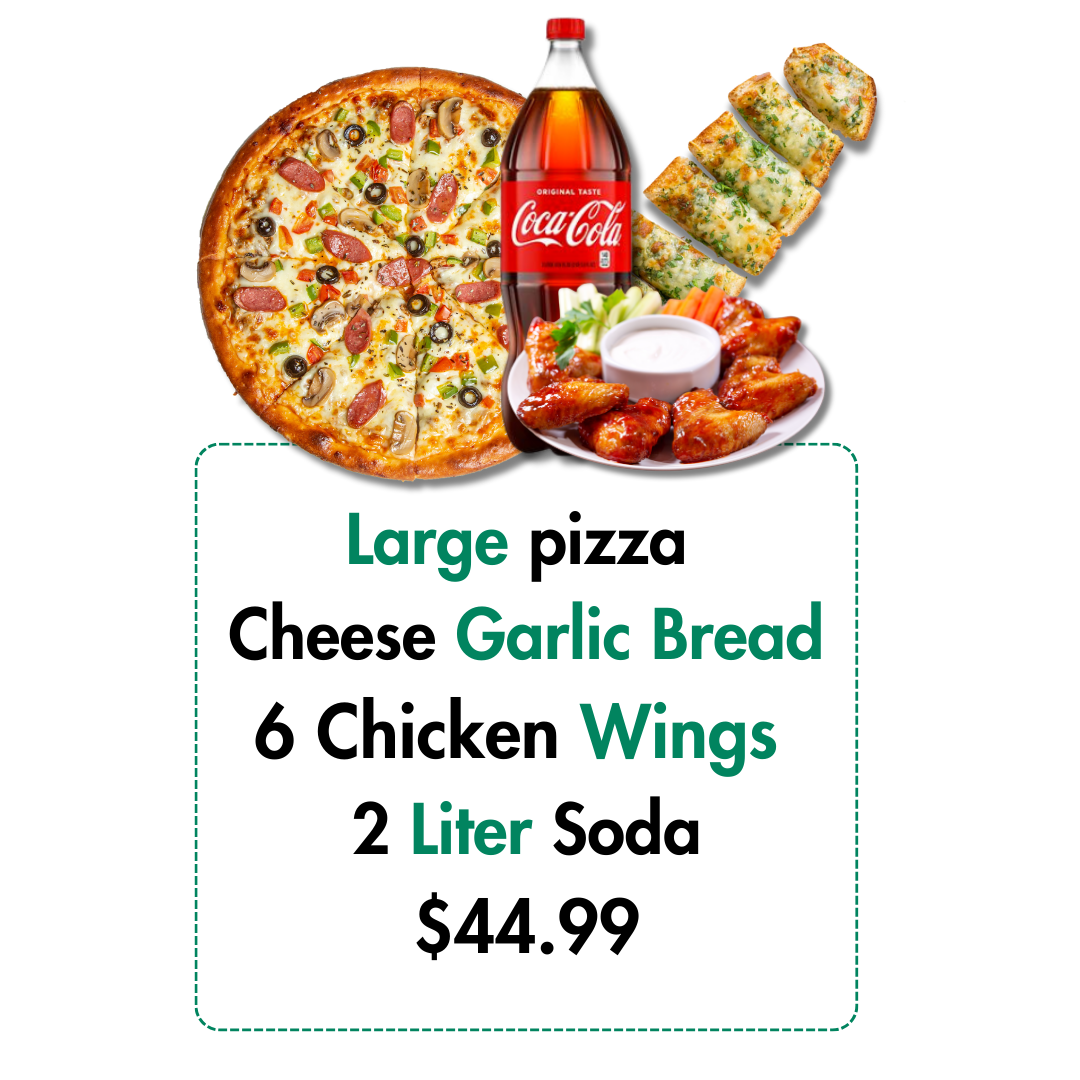 A large pizza with two toppings is only $ 25.99