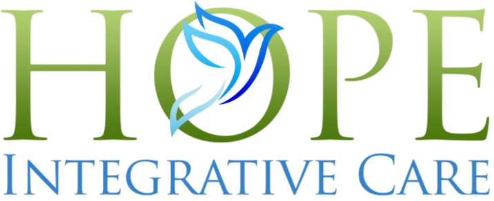 a logo for hope integrative care with a bird and leaves .