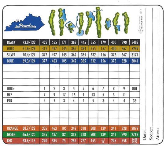 A scorecard for a golf course in kentucky
