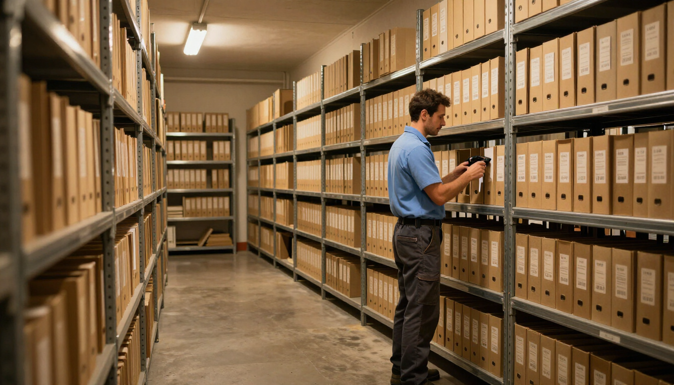 Magazzino archivi Impastato a Certosa di Pavia, scaffalature per custodia documenti aziendali