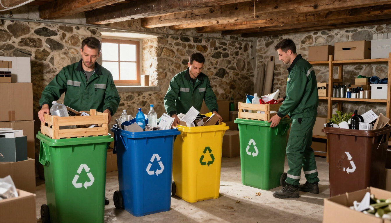 Operatori Impastato al lavoro nello svuotamento di una cantina nella campagna pavese