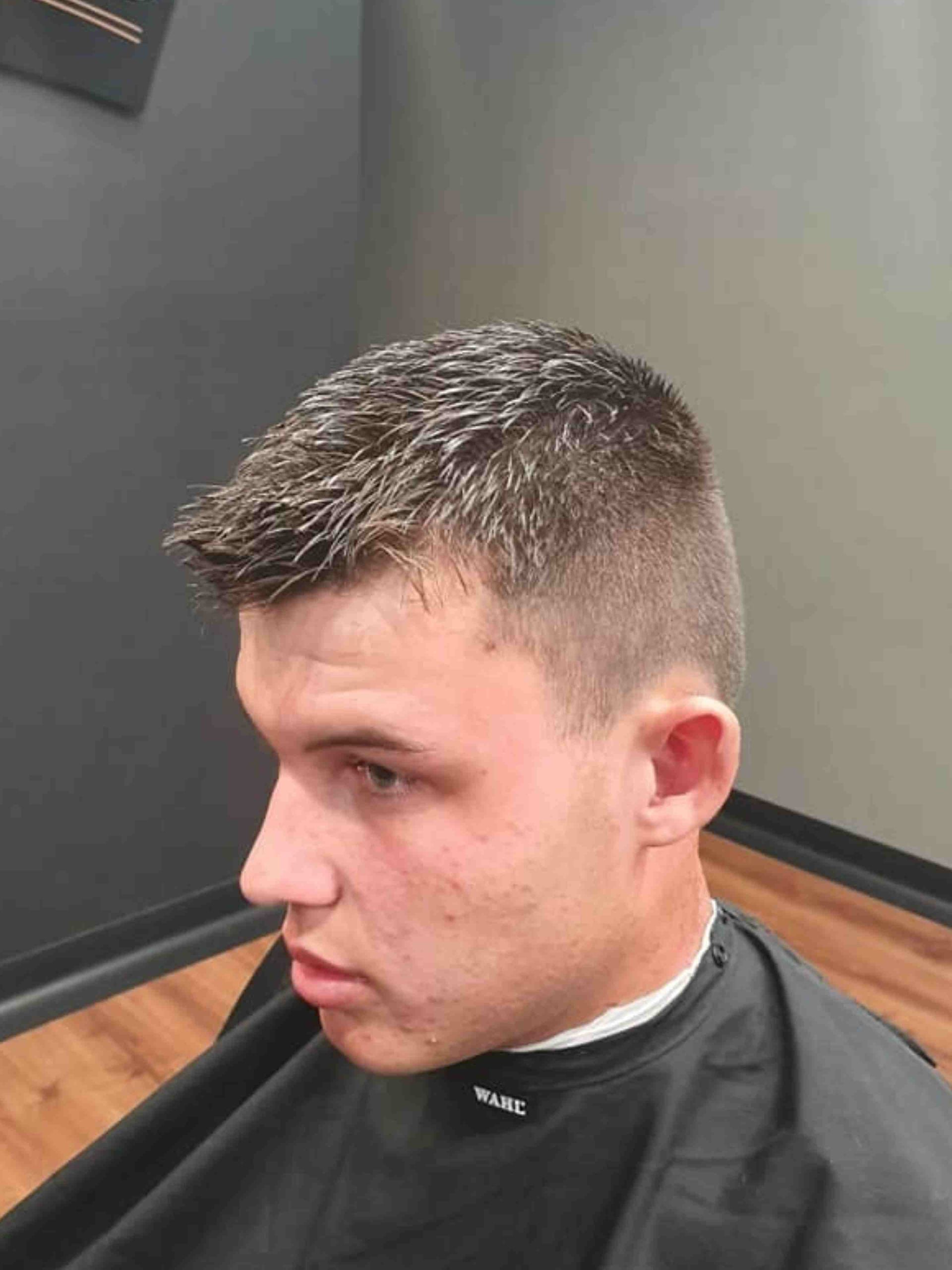 Man With Short Textured Brown Hair And Fade — Bolton Brothers Barbers in Erina, NSW