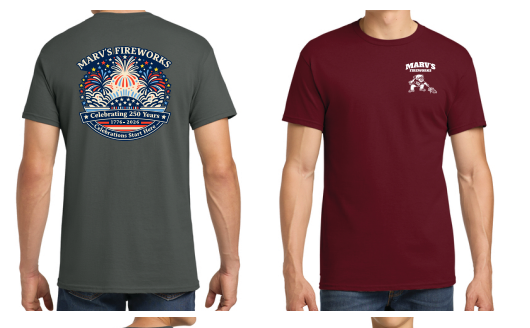 A group of t-shirts with different colors and logos on them.