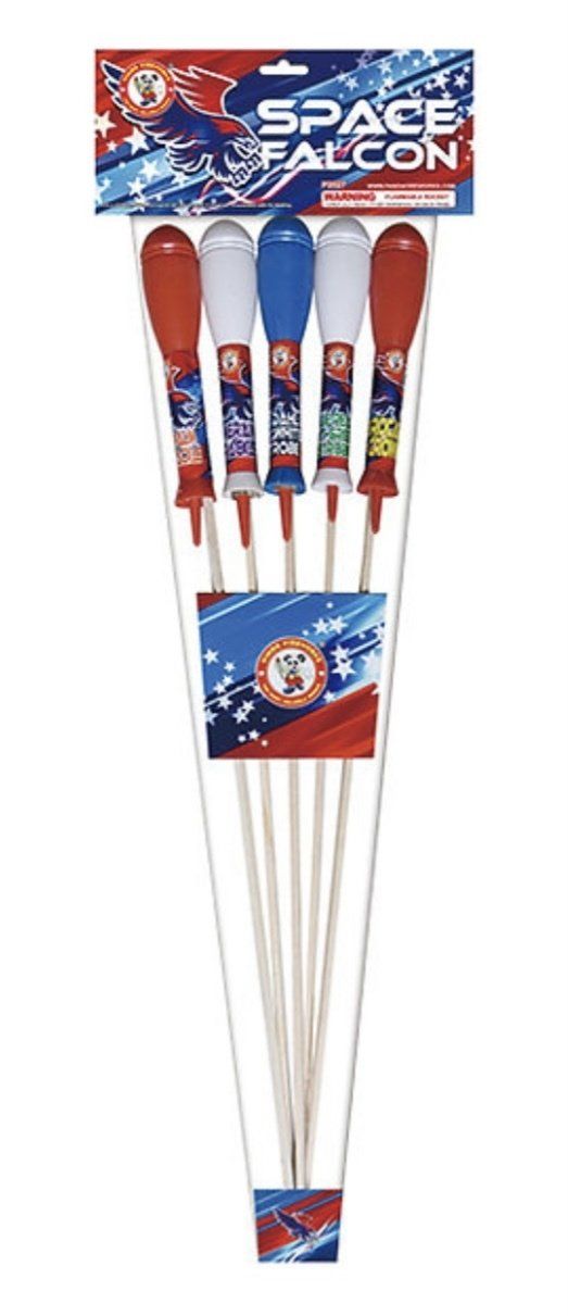 A package of space falcon fireworks on a white background.