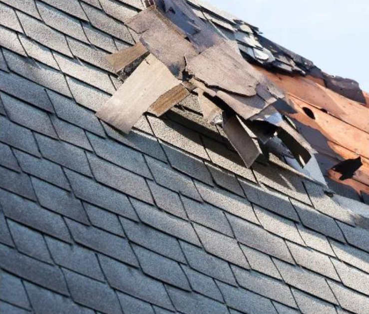 A roof that has been damaged by a fire