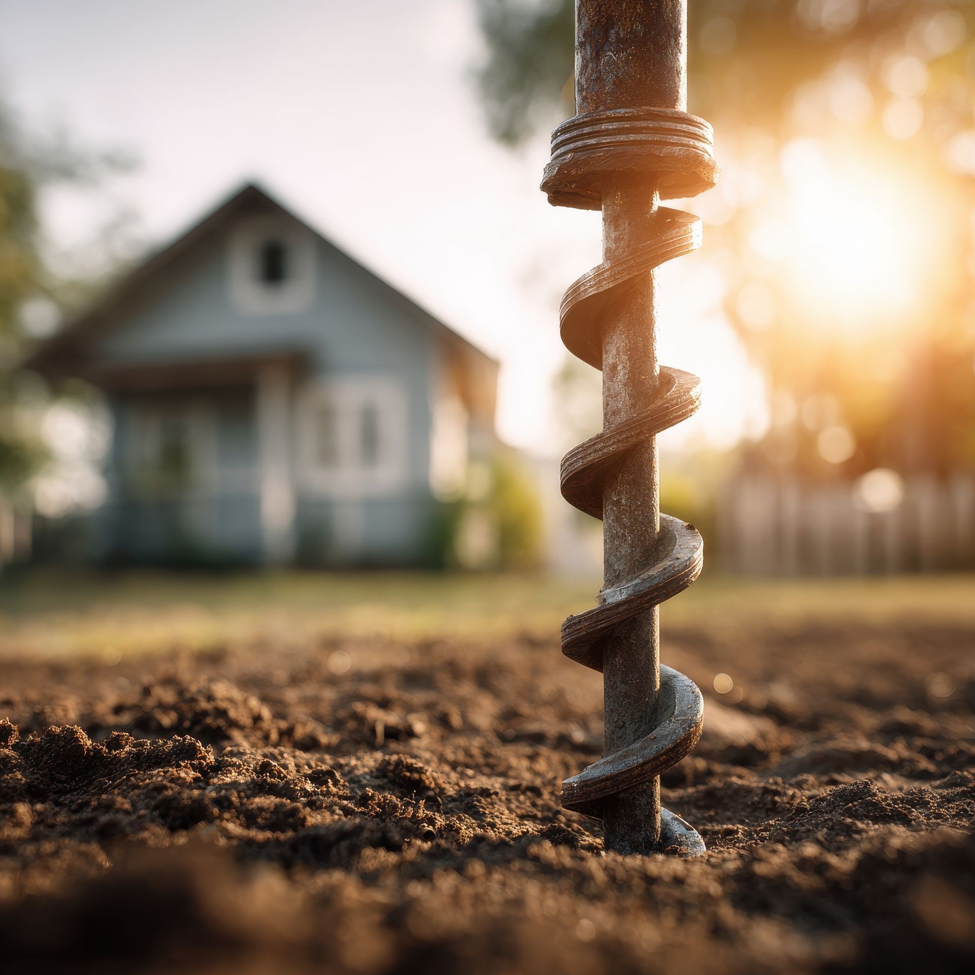 Residential well drilling equipment on a residential property. Residential well drilling equipment on a residential property.